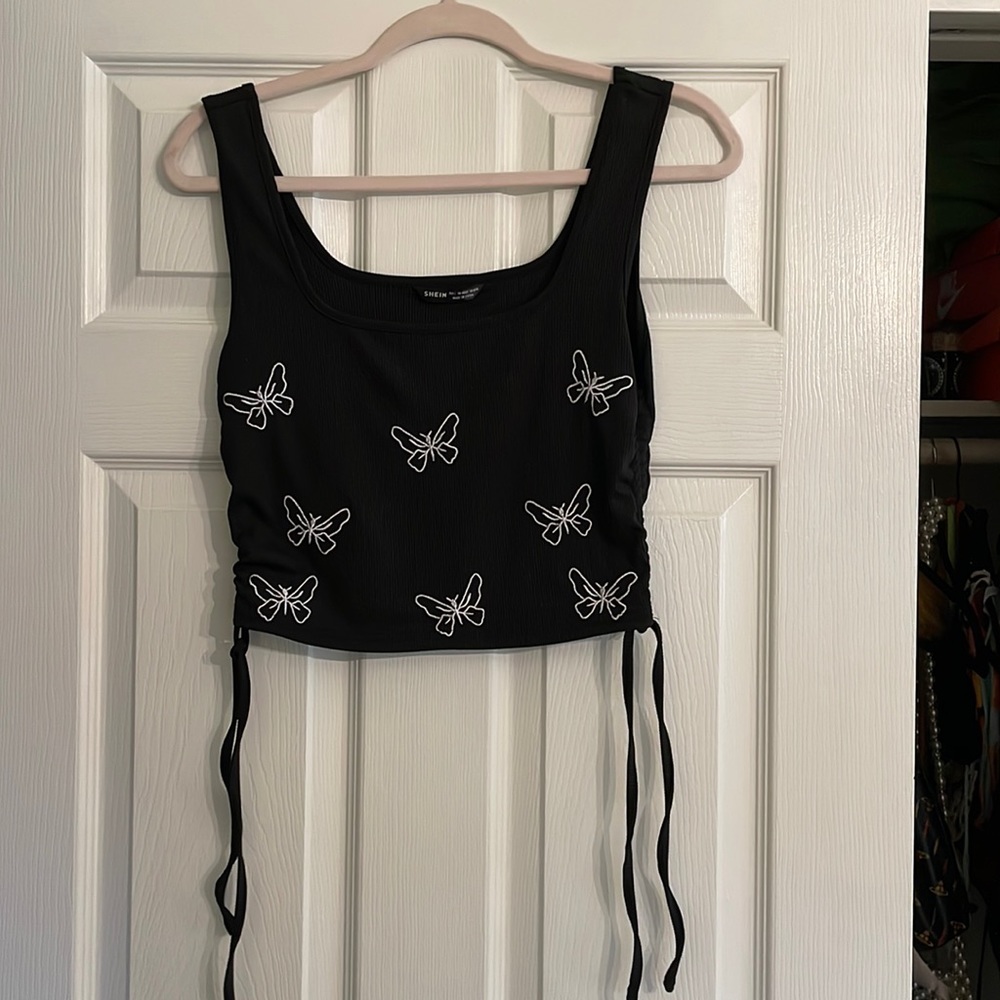 shein black butterfly crop top